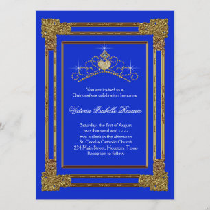 Convite Tiara Azul Marinho Dourado Sweet 15 Quinceanera
