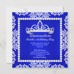 Convite Tiara Azul Real para Festa de 15 Anos Quinceanera