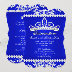Convite Tiara Azul Real para Festa de 15 Anos Quinceanera