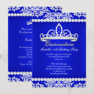 Convite Tiara Azul Real para Festa de 15 Anos Quinceanera
