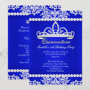 Convite Tiara Azul Real para Festa de 15 Anos Quinceanera