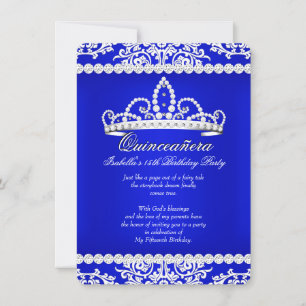 Convite Tiara Azul Real para Festa de 15 Anos Quinceanera