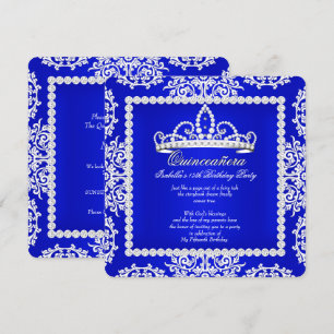 Convite Tiara Azul Real para Festa de 15 Anos Quinceanera