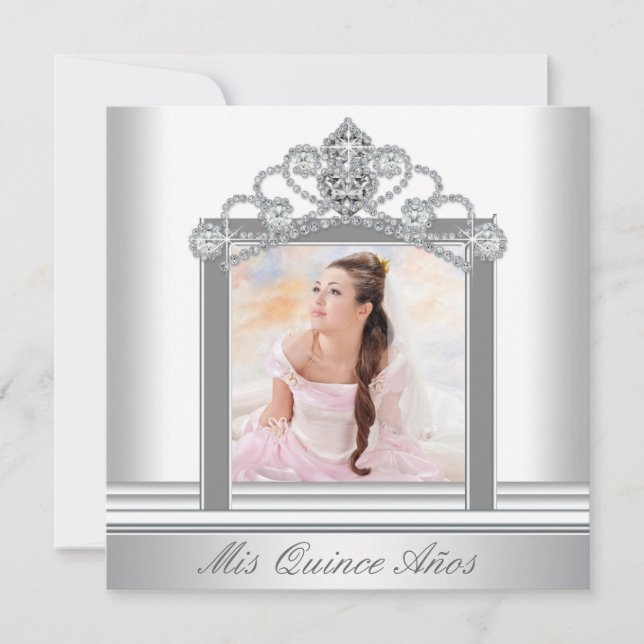 Convite Tiara Branca Foto Branca Doce Quinceanera (Frente)