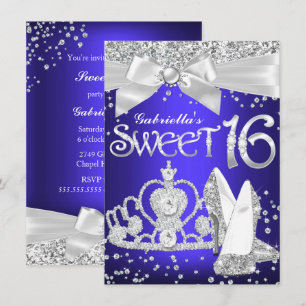 Convite Tiara Brilhante & Saltos Sweet 16 Azul Royal roxo