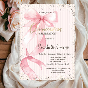 Convite Tiara,Confetes,Arco Rosa Listrado Quinceañera