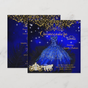 Convite Tiara Conto de Fadas Azul Real Aniversário de Quin