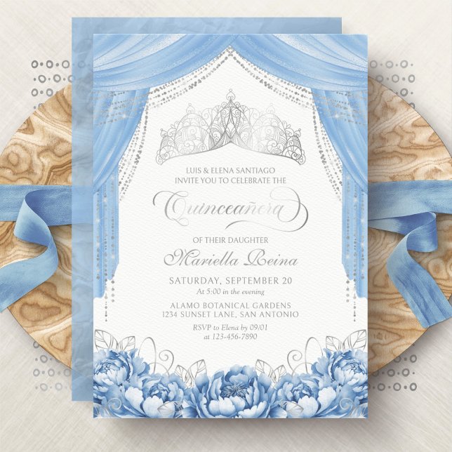 Convite Tiara Coroa Azul Claro Quinceanera (Criador carregado)