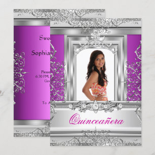 Convite Tiara de 15 anos de idade Roxo Prata Quinceañera