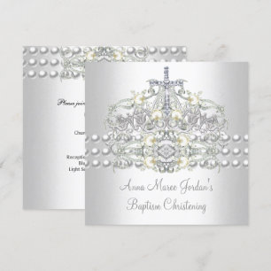 Convite Tiara de Batismo Prata Pérola Branca Diamante