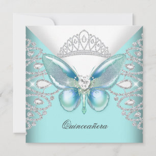 Convite Tiara de Borboleta Azul Turquesa Quinceanera Festa