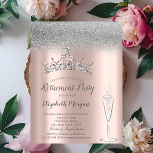 Convite Tiara de Brilho Prateado Rosa Dourada Vidro Aposen