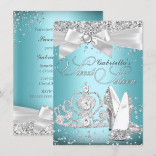 Convite Tiara de Brilho & Saltos Sweet Sixteen Azul