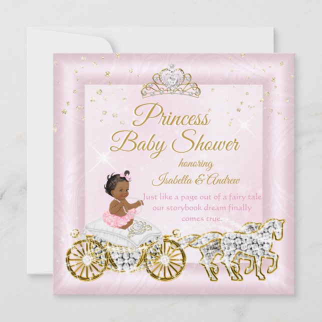 Convite Tiara de Chá de Bebê Princesa Carruagem Rosa Étnic (Frente)