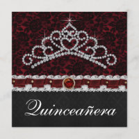 Tiara de Damasco Vermelho Preto Quinceanera