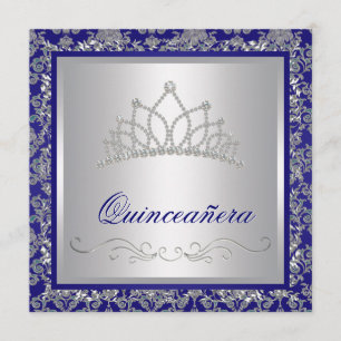 Convite Tiara de Diamante Azul Royal Quinceanera