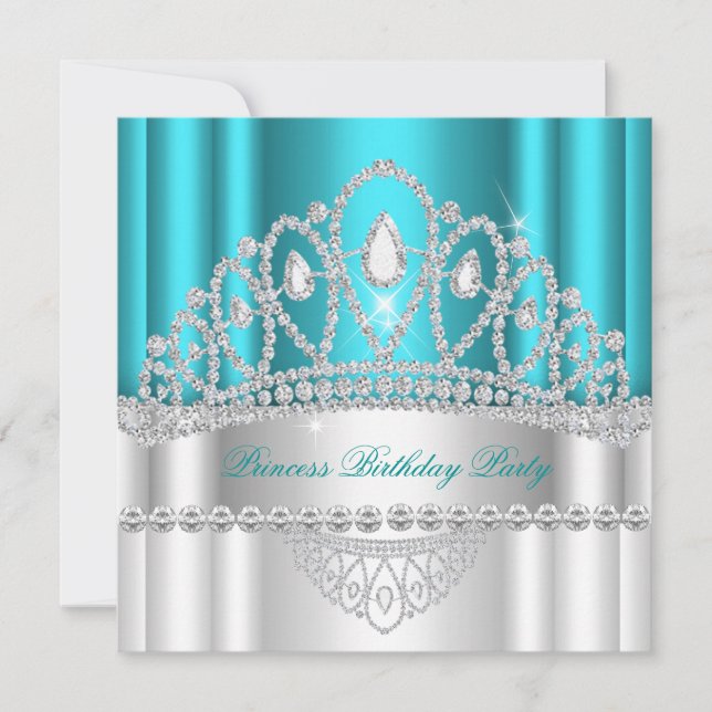 Convite Tiara de Diamante Branco da Princesa Verde-Azulada (Frente)
