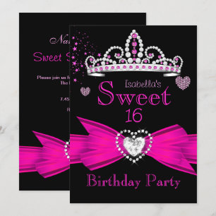 Convite Tiara de Diamante de Aniversário de 16 Anos Rosa V