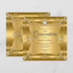Convite Tiara de Diamante Dourado para Festa de 15 Anos Qu