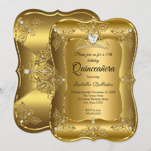 Convite Tiara de Diamante Dourado para Festa de Aniversári