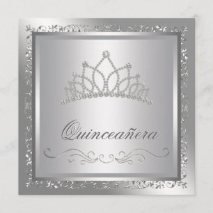 Convite Tiara de Diamante Elegante Quinceanera Prata Damas