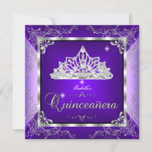 Convite Tiara de Diamante Prata Lavanda Roxo Quinceanera