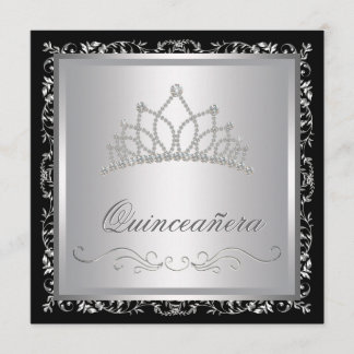 Convite Tiara de Diamante Preto Damasko Quinceanera
