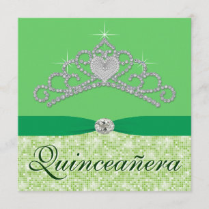 Convite Tiara de Diamante Verde Lima Quincenera