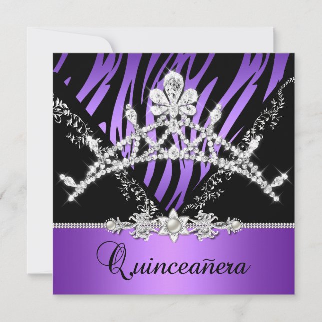 Convite Tiara de Diamante Zebra Quinze anos Roxa (Frente)