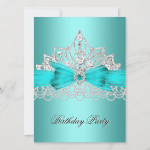 Convite Tiara de Diamantes Azul Turquesa Elegante Joia Pér