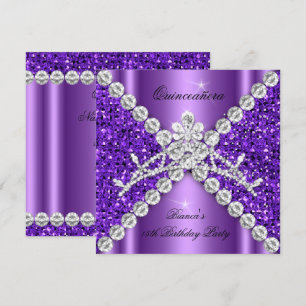 Convite Tiara de Diamantes Brilho Roxo para Aniversário de