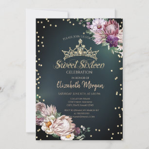 Convite Tiara de Diamantes Flores Tropicais Verde Sweet 16