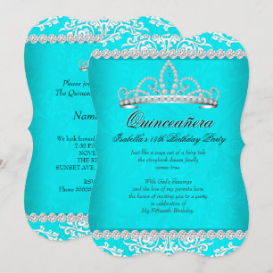 Convite Tiara de Festa de 15 Anos Aqua Teal Quinceanera