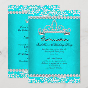 Convite Tiara de Festa de 15 Anos Aqua Teal Quinceanera