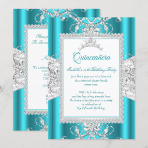 Convite Tiara de Festa de 15 Anos Quinceanera Azul Turques