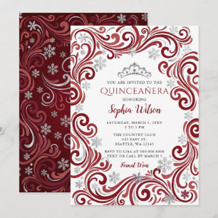 Convite Tiara de Flocos de Neve Vermelhos Prata Quinceañer