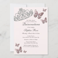 Tiara de Joia Rosa Bege Borboleta Quinceanera