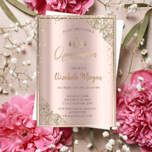 Convite Tiara de Ouro Chic, Diamantes Rosa de Ouro Quincea