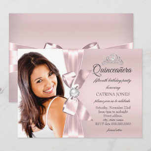 Convite Tiara de Pérola de Rosa Quinceanera com Arco de Di
