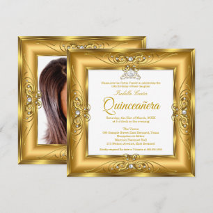Convite Tiara de Pérola Dourada Elite Quinceanera 15ª Joia