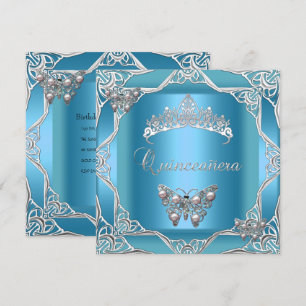 Convite Tiara de prata azul-turquesa de aniversário de Qui