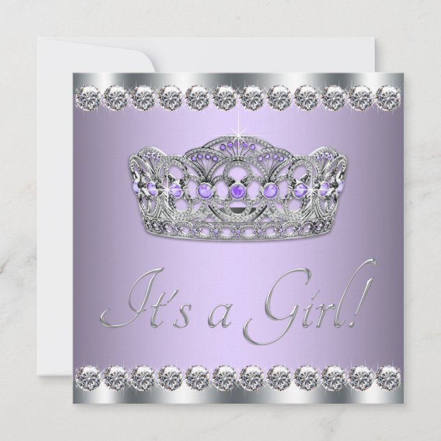 Convite Tiara de Prata Lavanda Roxo Chã de Bebê (Frente)