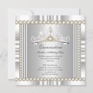 Convite Tiara de Princesa Quinceanera Dourado Prateado Bra