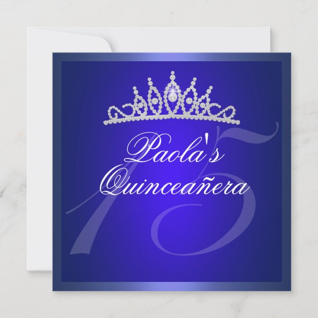 Convite Tiara de Quinceañera Diamante Azul Real (Frente)
