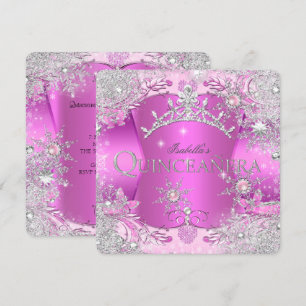 Convite Tiara de Quinceanera Rosa Choque Inverno Mágico