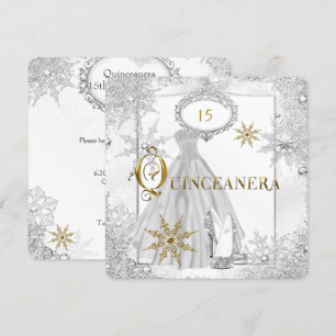 Convite Tiara de Quinze Anos Prata Branca Flocos de Neve