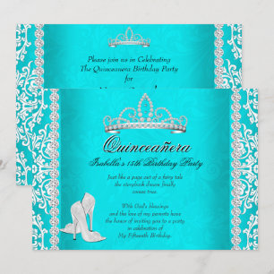 Convite Tiara de Saltos Altos Aqua para 15 Anos de Idade
