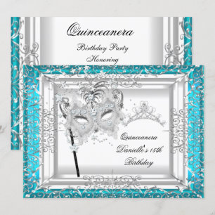Convite Tiara de Teal para Quinceanera Aniversário de 15 a