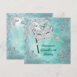Convite Tiara de Teal para Quinceanera Aniversário de 15 a