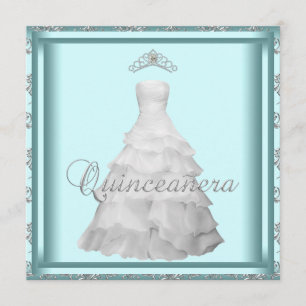 Convite Tiara de vestido de festa azul-turquesa branco Qui